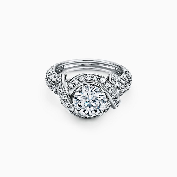 Tiffany & Co. Schlumberger 配鑽石鉑金環的圓形明亮式鑽石訂婚戒指