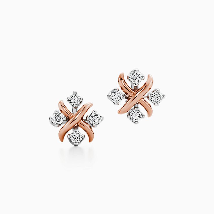 Tiffany and Co Yellow Gold Lace Collection Diamond Stud Earrings 18k