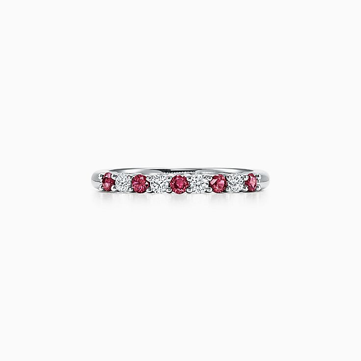 Channel Set Vintage diamond Wedding Band With Ruby In 14K White Gold |  Fascinating Diamonds