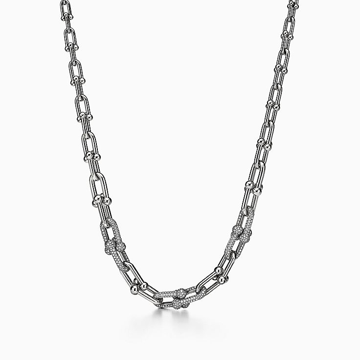 Tiffany HardWear Graduated Link Necklace in White Gold with Pavé Diamonds |  Tiffany & Co.