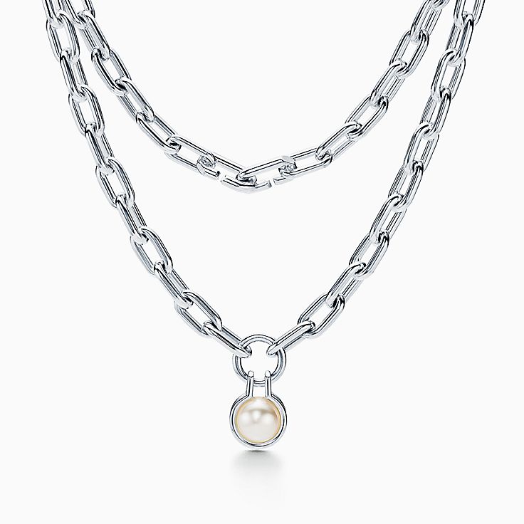 Tiffany HardWear:Halskette mit Süßwasserperlen in Sterlingsilber, 81,3 cm
