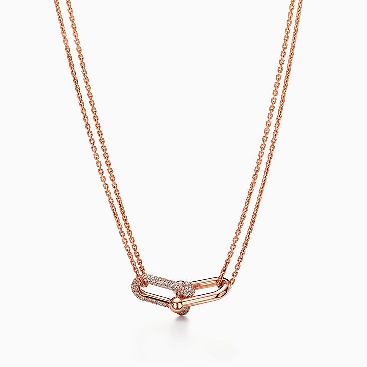 Tiffany HardWear Large Double Link Pendant in Rose Gold with Pavé 