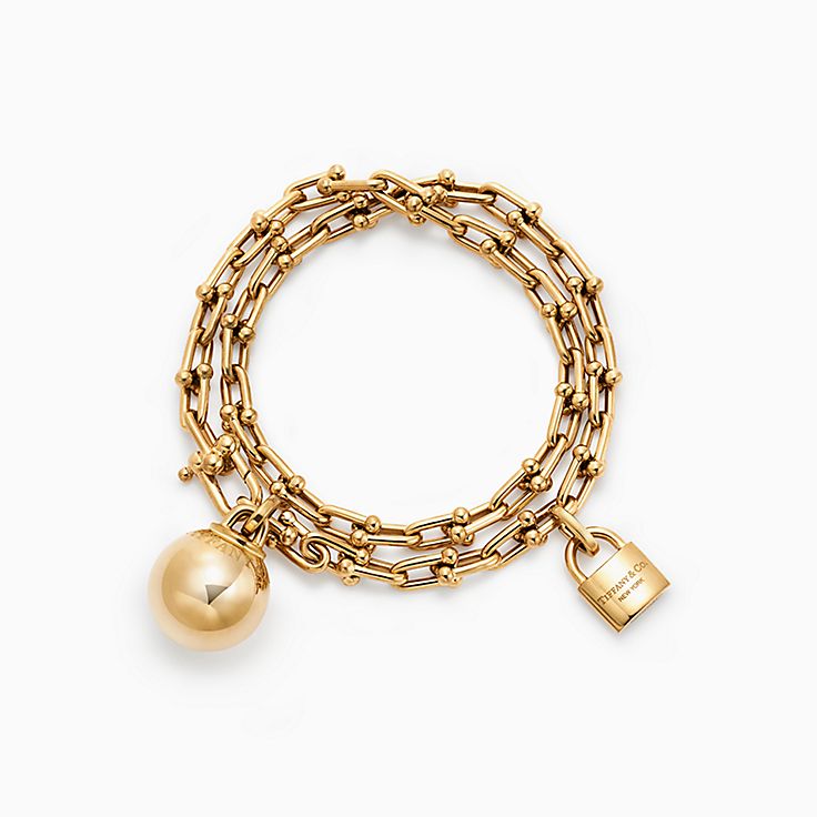 Tiffany & Co. Sterling Silver Two Tone Double Chain Tiffany Heart Tag Charm  Bracelet - Yoogi's Closet