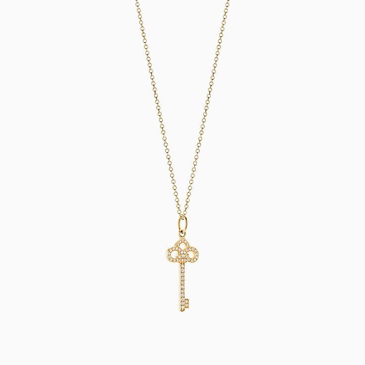 Tiffany Keys Crown Key Pendant Phony With Diamonds Sterling Silver Chain  Necklace Jewelry