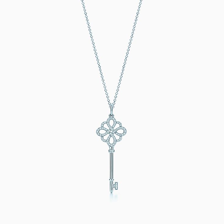 Tiffany Keys petals key pendant with diamonds in platinum on a