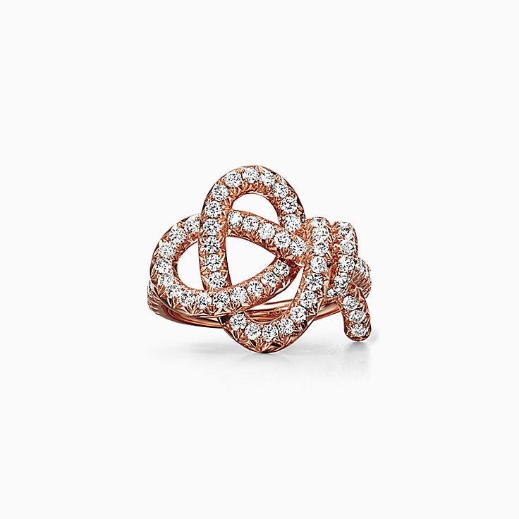 Tiffany Lock Two-finger Ring in Rose and White Gold with Diamonds