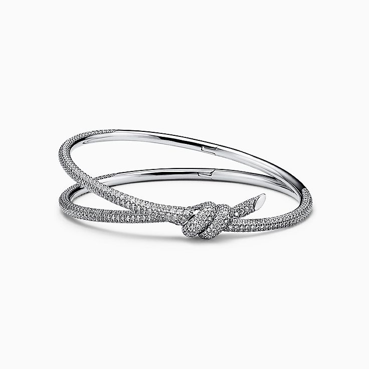 Tiffany Knot Double Row Bracelet in White Gold with Diamonds, Size: Extra Large