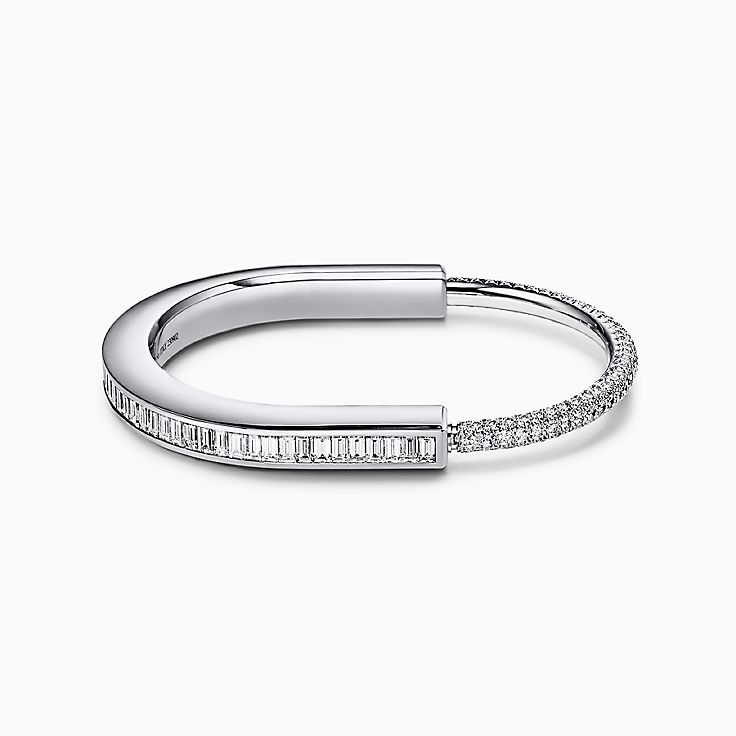 Tiffany Lock Bangle in White Gold with Baguette and Pavé Diamonds