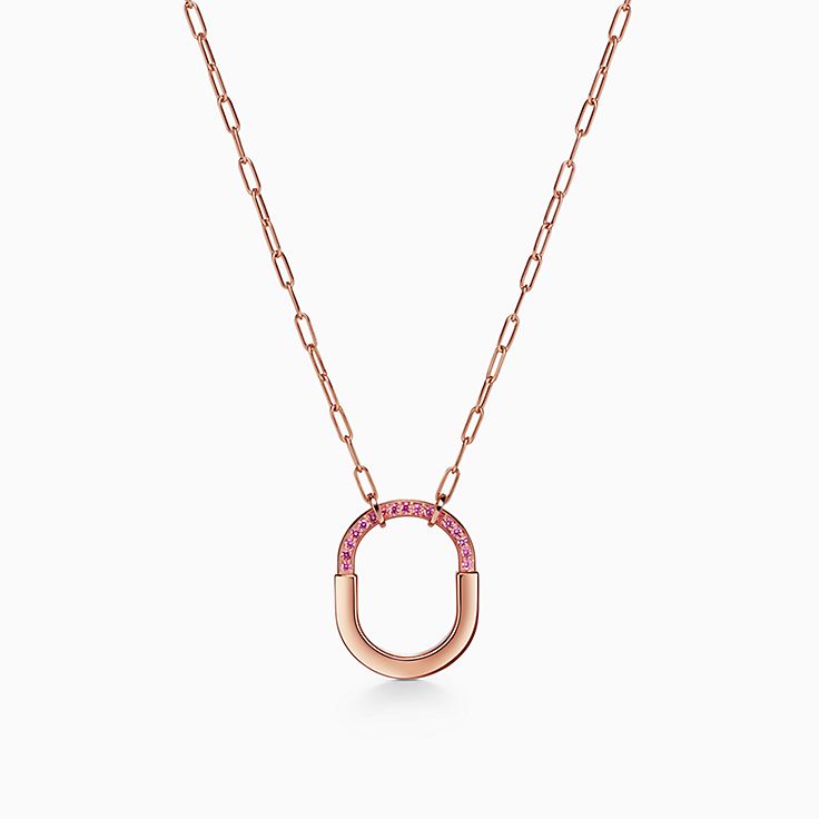 TIFFANY 18K Rose Gold Pink Sapphire Metro Heart Pendant Necklace 593449 |  FASHIONPHILE