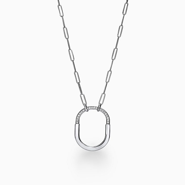 Tiffany Lock Pendant in White Gold with Diamonds