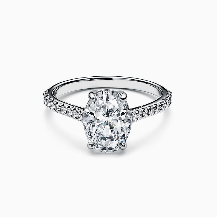 Tiffany Novo® Oval Brilliant Engagement Ring with a Pavé Diamond Platinum Band