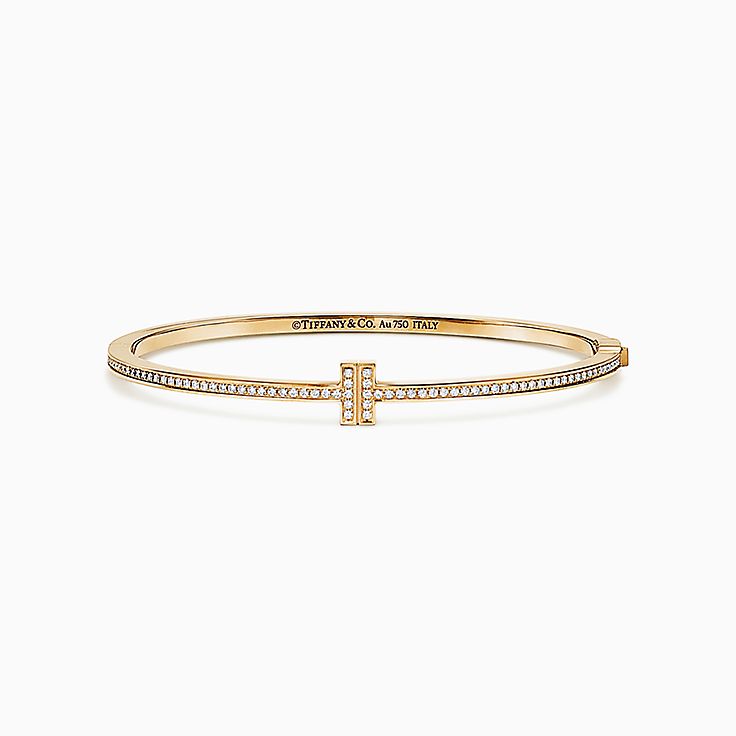 Tiffany&nbsp;T:Bracelet jonc sur&nbsp;fil à charnière avec diamants