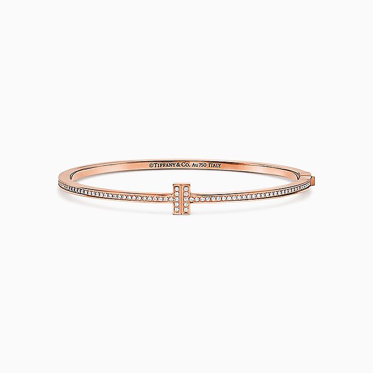 Tiffany&nbsp;T:Bracelet jonc sur&nbsp;fil à charnière avec diamants