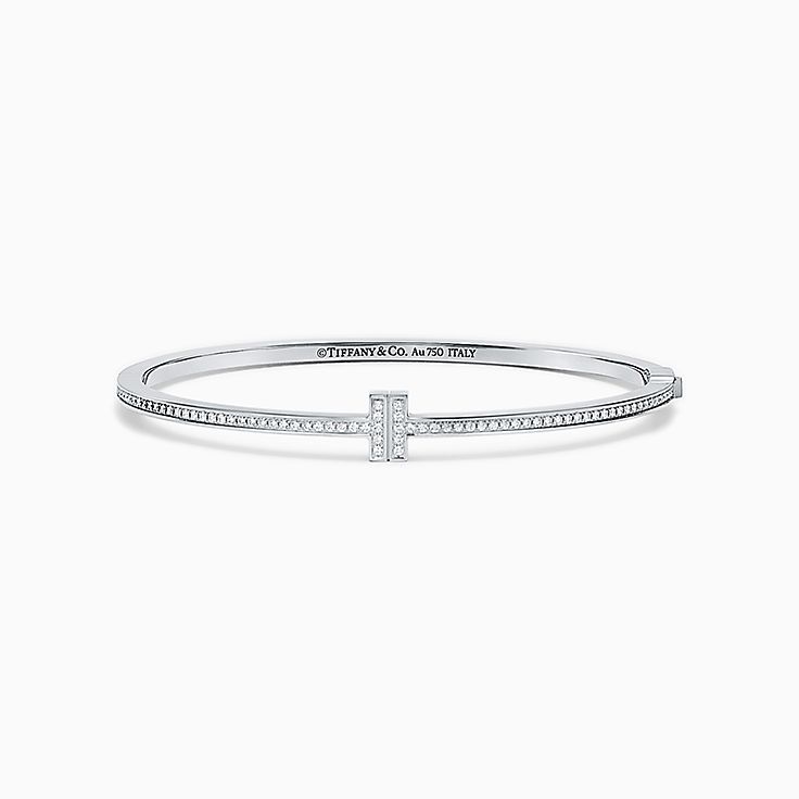 Tiffany&nbsp;T:Bracelet jonc sur&nbsp;fil à charnière avec diamants