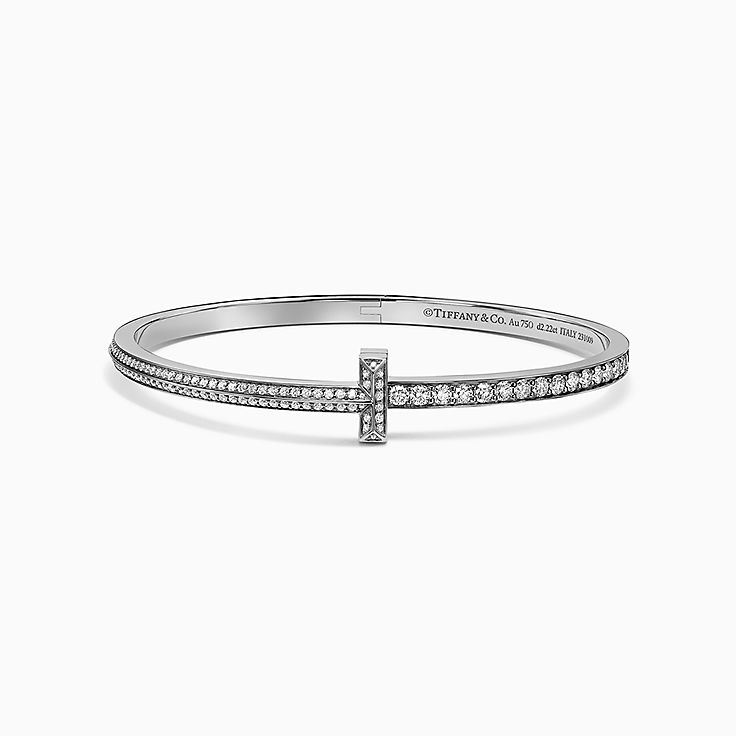 Tiffany&nbsp;T:Bracelet jonc étroit à charnière et à pavé de diamants Tiffany&nbsp;T1