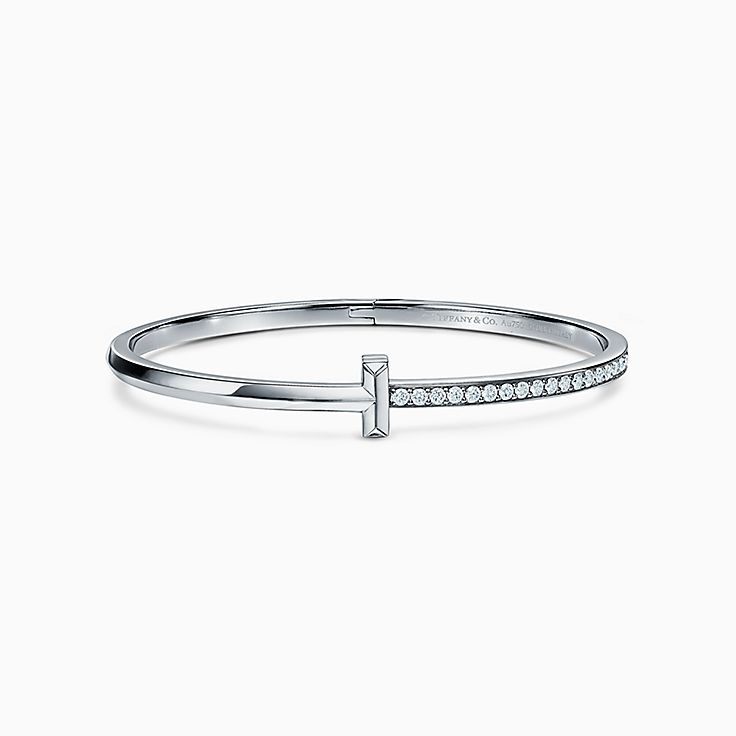 Tiffany&nbsp;T:Bracelet jonc étroit à charnière T1 avec diamants