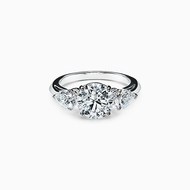 Tiffany Three Stone Engagement Ring with Pear-shaped Side Stones in Platinum