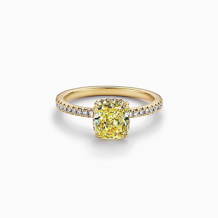 Tiffany True® Engagement Ring with a Cushion-cut Yellow Diamond and an 18k Yellow Gold Diamond Band