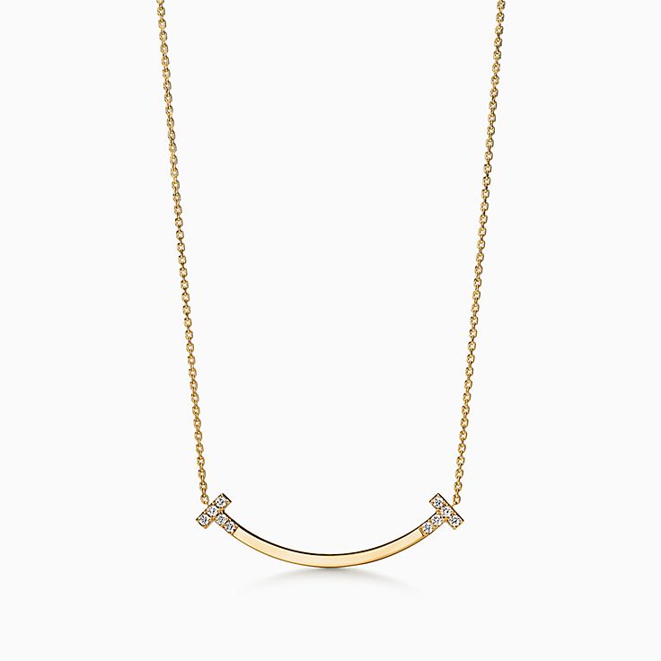 Tiffany T Smile Medium Pendant in Yellow Gold with Diamonds | Tiffany & Co.  US