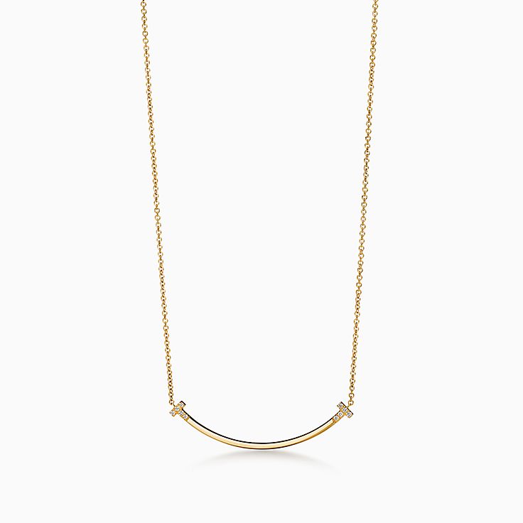 Tiffany T Smile Small Pendant in Yellow Gold with Diamonds | Tiffany & Co.  US