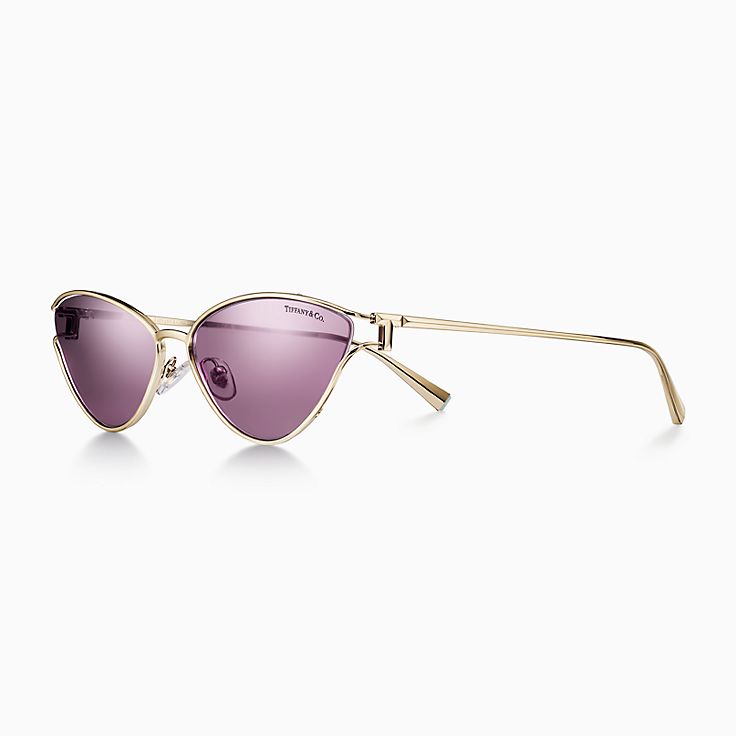Tiffany T Sunglasses in Pale Gold-colored Metal with Violet Mirrored Lenses  | Tiffany u0026 Co.