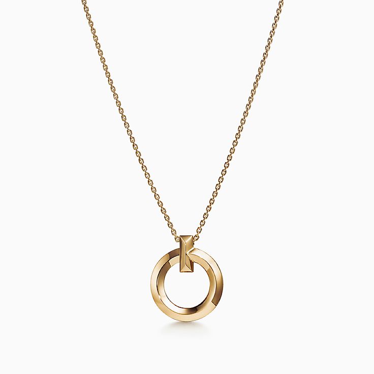 Tiffany & Co. T Circle Pendant Necklace 18K Rose Gold with Diamonds and  Center Baguette Diamond Small Rose gold 22698064
