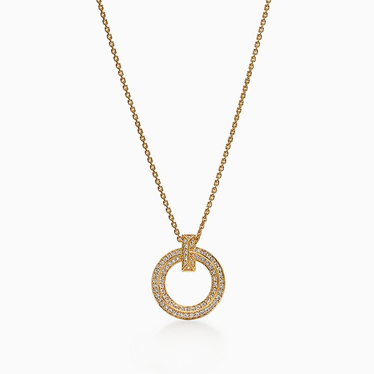 TIFFANY and Co. Atlas 18K Gold 35mm Circle Pendant Necklace Large For Sale  at 1stDibs