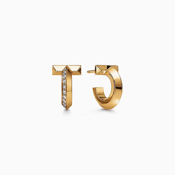 Tiffany Lock Earrings in Yellow Gold with Diamonds, Medium