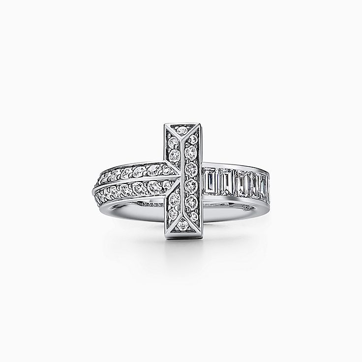 Tiffany T T1 Ring in White Gold with Baguette and Pavé Diamonds | Tiffany &  Co. US