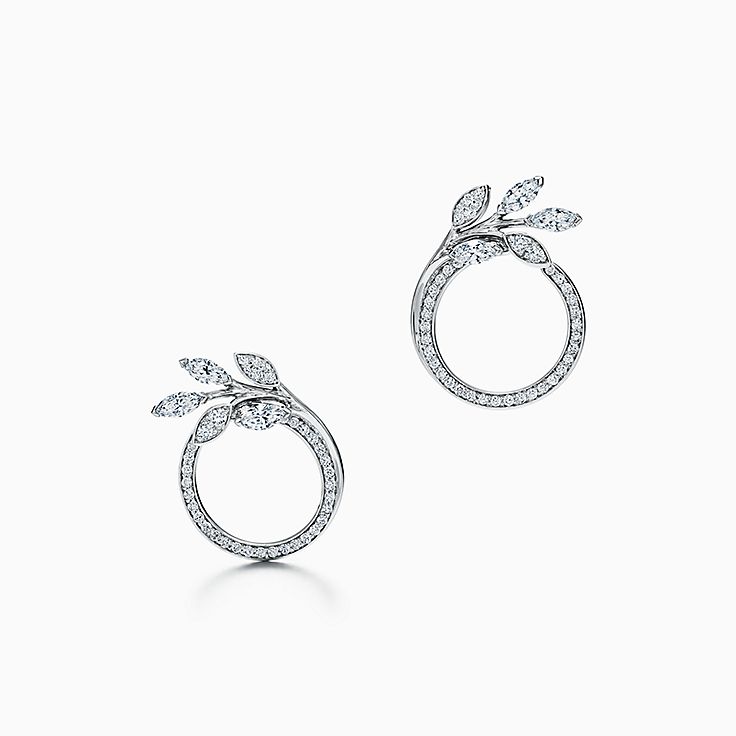 Lot - Pair of Platinum and Diamond Hoop Pierced Earrings, Tiffany & Co.