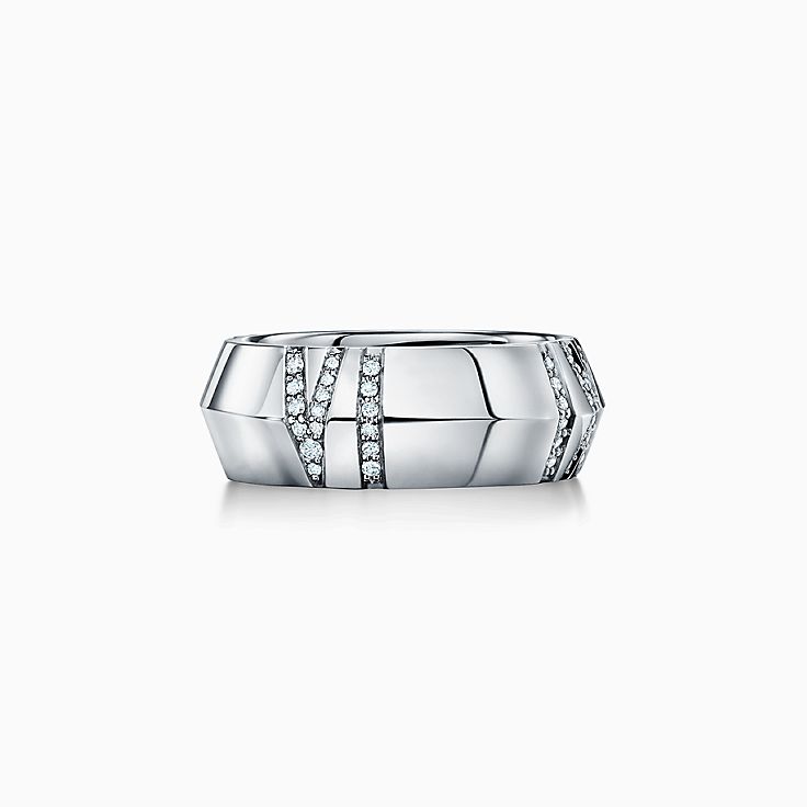 Atlas® X Closed Wide Ring in White Gold with Diamonds, 7.5 mm Wide