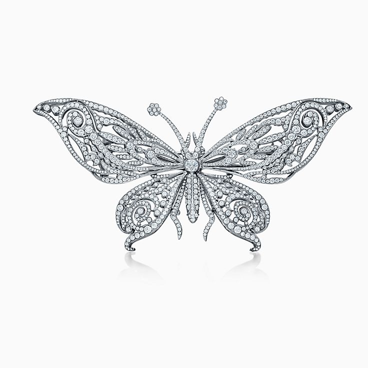 Butterfly brooch in platinum with 
