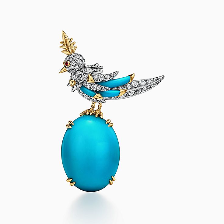 TIFFANY&Co. ティファニー スクリブル ブローチ r64e バード オン ア ロック BY ティファニー ブローチ ターコイズ＆ダイヤ