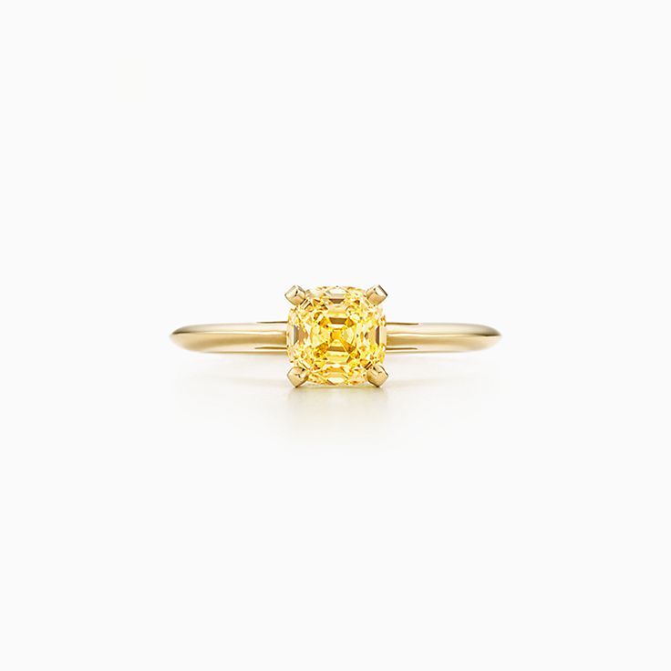 Ring In 18k Gold With A Square Antique Modified Brilliant Yellow Diamond Tiffany Co