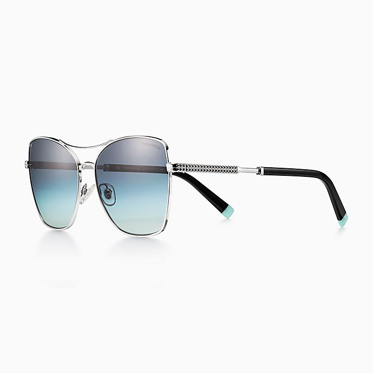 Diamond Point Sunglasses in Silver coloured Metal with Tiffany