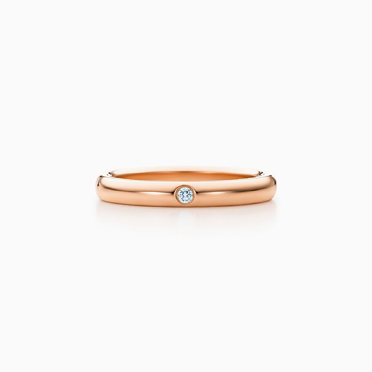 Elsa Peretti® band ring with a diamond in 18k rose gold, 3 mm wide 