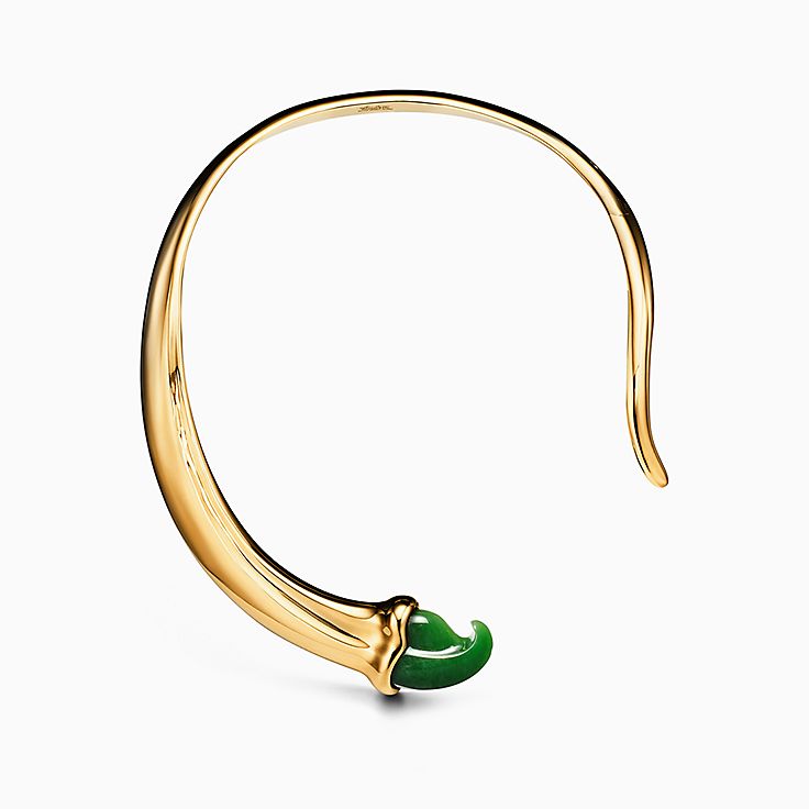 アクセサリー Tiffany Elsa Peretti™ Claw Necklace in Yellow Gold with Green Nephrite