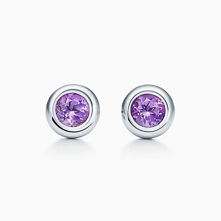 6mm Purple Solitaire Stud Earrings in Solid Sterling Silver | Banter