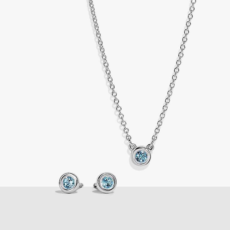 Elsa Peretti Color by the Yard Pendant Earrings Set in Silver with Aquamarine Tiffany Co. US