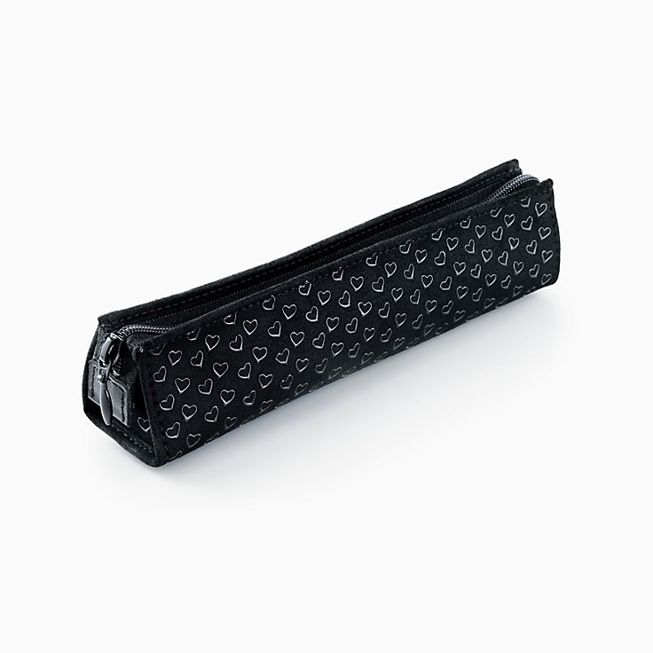 Elsa Peretti® pencil case in black leather with lacquered Open Hearts.