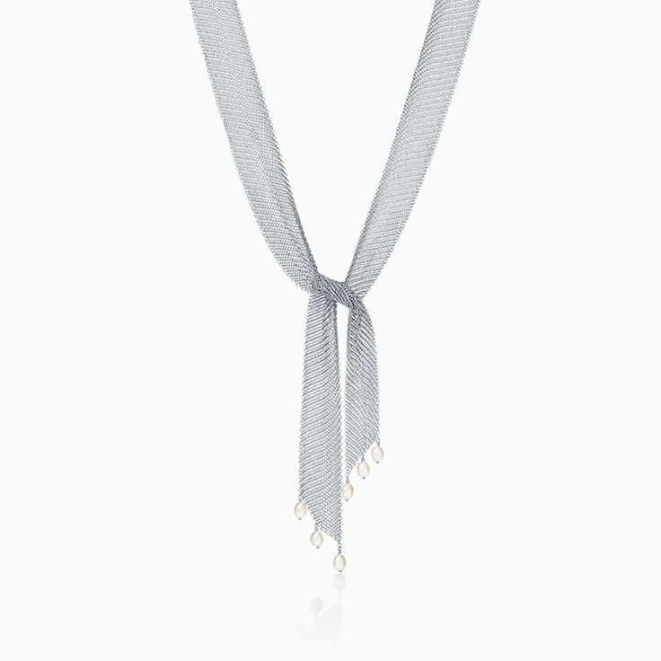 Elsa Peretti® Mesh tie necklace in sterling silver with freshwater