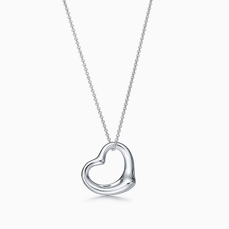 Silver Tiffany & Co Elsa Peretti Open Heart Pendant Necklace - WeilJewelry