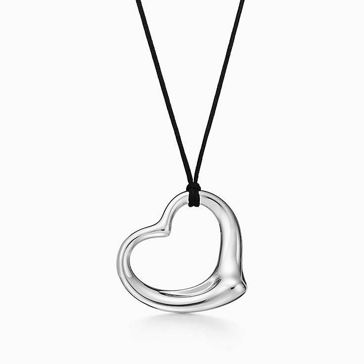 Elsa Peretti® Open Heart pendant in sterling silver on a 16 black
