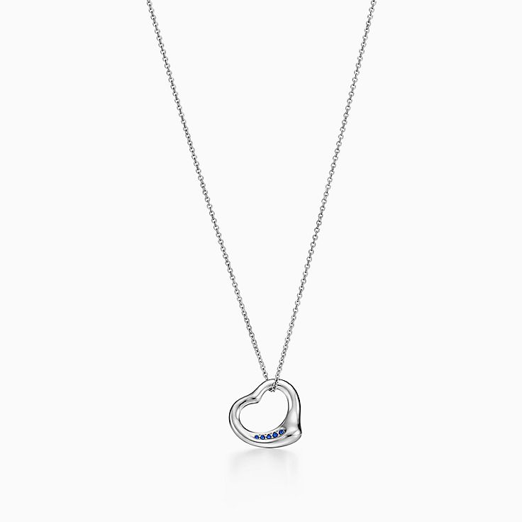 Elsa Peretti® Open Heart Pendant in Platinum with Sapphires, 16 mm 