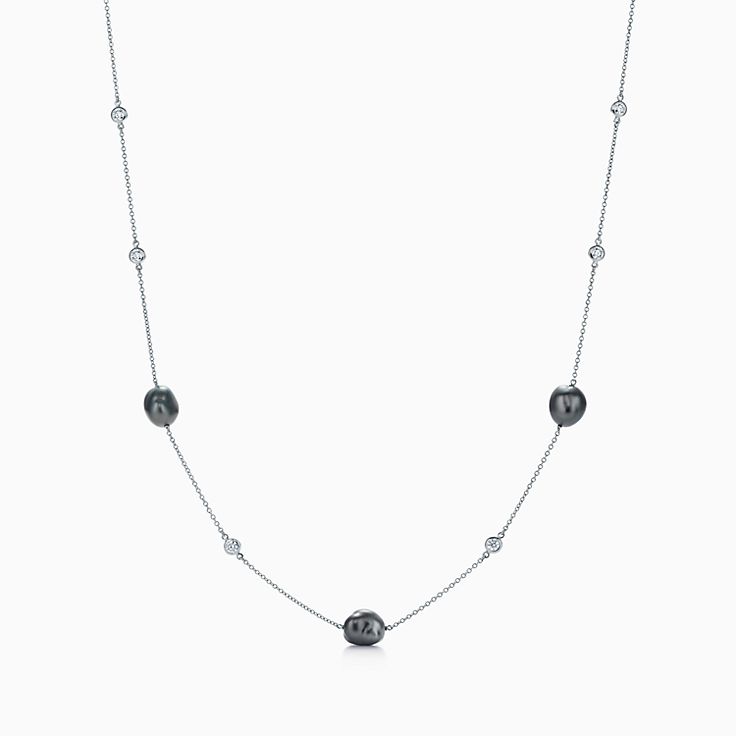 Elsa Peretti Necklace With Tahitian Keshi Pearls And Diamonds In Platinum Tiffany Co
