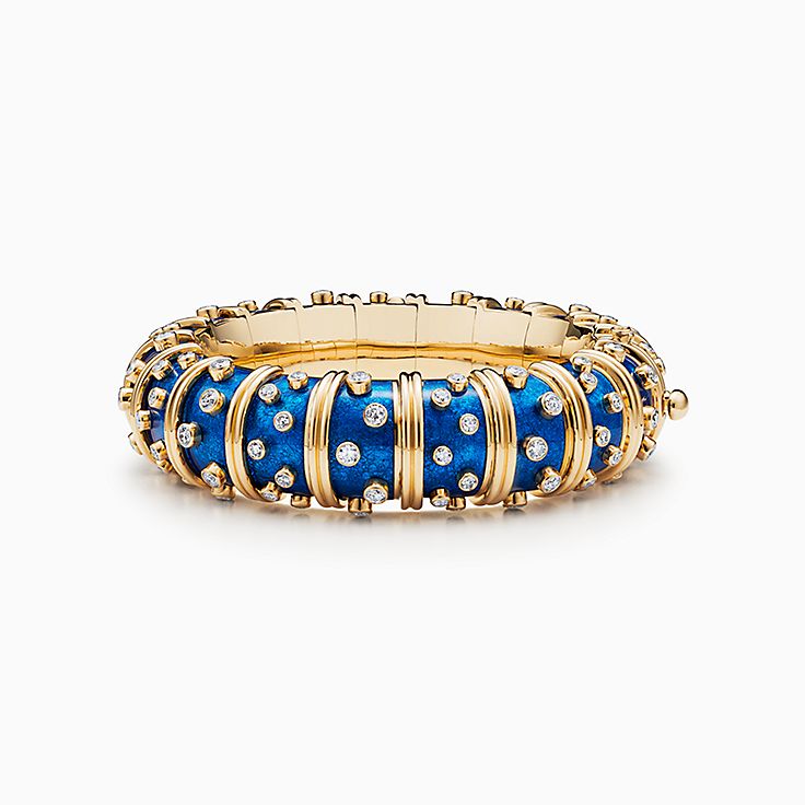 Enamel Collections Wide Bracelet in Gold with Light Blue Enamel