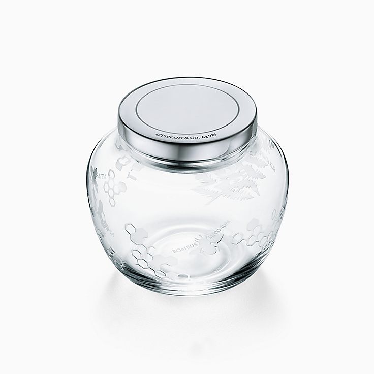 Flora & Fauna lidded pot in mouth-blown crystal glass with Flora & Fauna lidded pot in mouth-blown crystal glass with