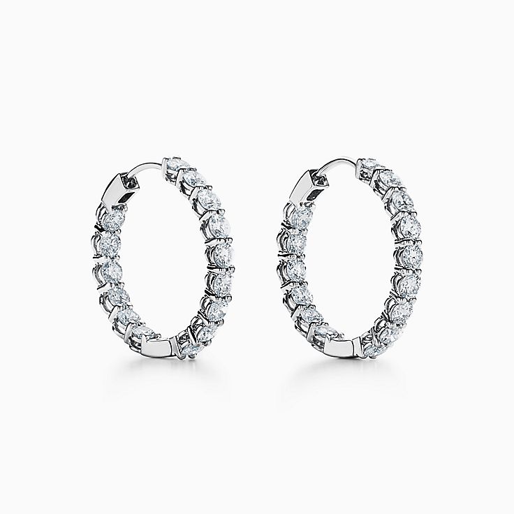 Zales Diamond Fascinationâ„¢ Glitter Hoop Earrings in Sterling Silver with  Platinum Plate | CoolSprings Galleria