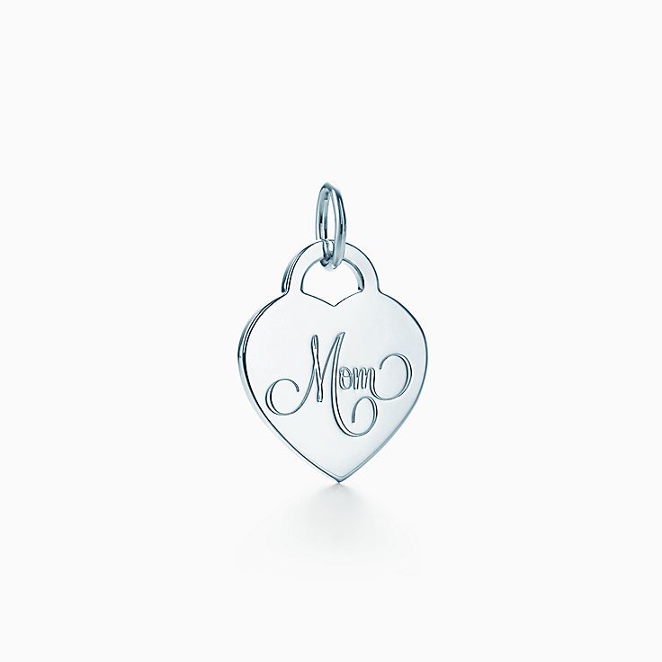 Mom heart tag charm in sterling silver 