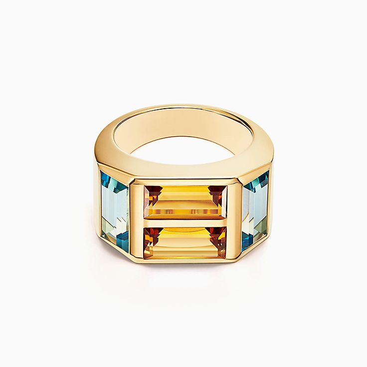 Paloma S Studio Baguette Four Stone Ring In Gold With Blue Topazes And Citrines Tiffany Co